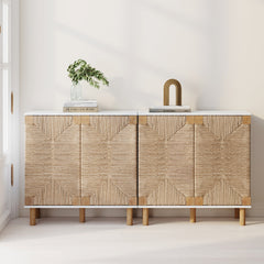 TV Stand with Two Seagrass Cabinet Doors in Rubberwood