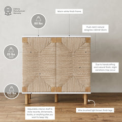 TV Stand with Two Seagrass Cabinet Doors in Rubberwood