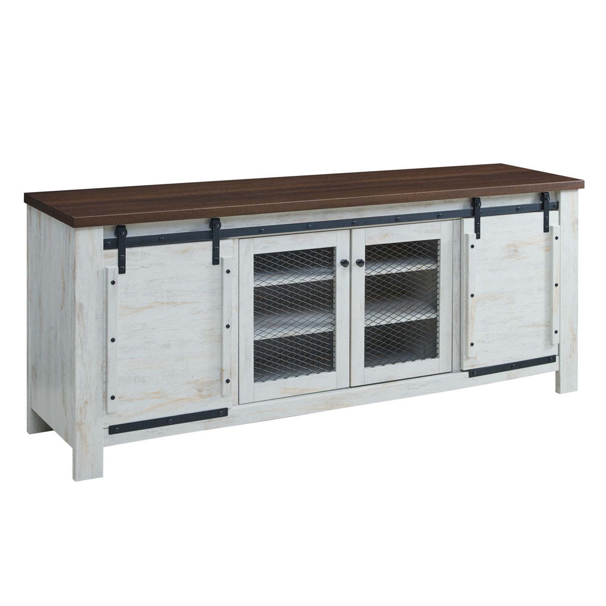 TV Stand with Two Sliding Doors in Wood Grain Finish, 71 Inch