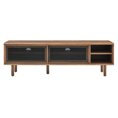 TV Stand, Wood with Metal Mesh Doors, Walnut and Black