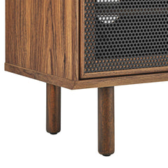 TV Stand, Wood with Metal Mesh Doors, Walnut and Black