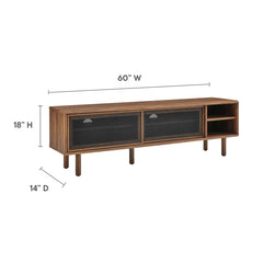 TV Stand, Wood with Metal Mesh Doors, Walnut and Black