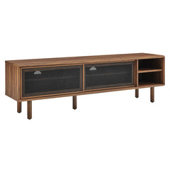 TV Stand, Wood with Metal Mesh Doors, Walnut and Black