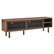 TV Stand, Wood with Metal Mesh Doors, Walnut and Black
