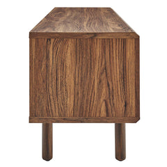 TV Stand, Wood with Metal Mesh Doors, Walnut and Black