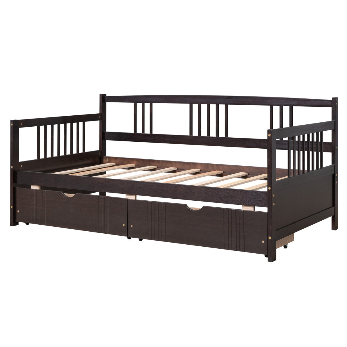 Twin Daybed with 2 Storage Drawers, Pine and Plywood Frame, Espresso