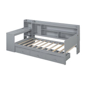 Twin Storage Bed with Desk, 3 Drawers, Solid and Manufactured Wood, Gray