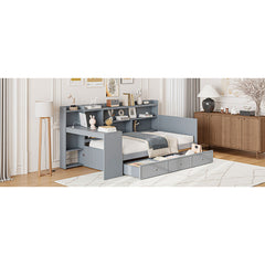 Twin Storage Bed with Desk, 3 Drawers, Solid and Manufactured Wood, Gray