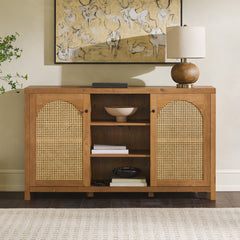 Two-Door Sideboard with Rattan Door Panels in English Oak