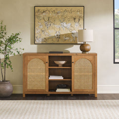 Two-Door Sideboard with Rattan Door Panels in English Oak