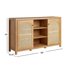 Two-Door Sideboard with Rattan Door Panels in English Oak