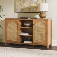 Two-Door Sideboard with Rattan Door Panels in English Oak