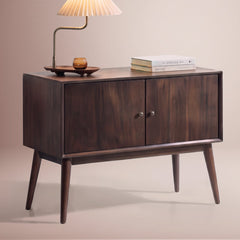Two-Door Storage Cabinet in Walnut-Stained Wood Veneer with Tapered Legs