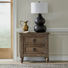 Two-Drawer Chest, Poplar and Oak Wood, Charging Station, Antique Brass Pulls