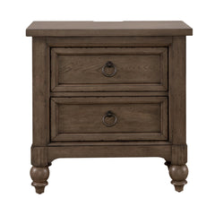 Two-Drawer Chest, Poplar and Oak Wood, Charging Station, Antique Brass Pulls