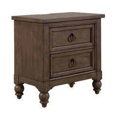 Two-Drawer Chest, Poplar and Oak Wood, Charging Station, Antique Brass Pulls