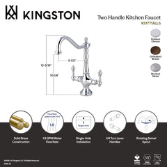 Two-Handle Kitchen Faucet, Heirloom, Single Hole in Polished Chrome