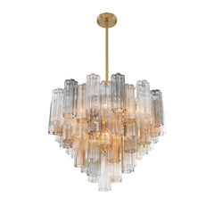 Two-Tier Chandelier with 12 Lights and Glass Tubes in Aged Brass