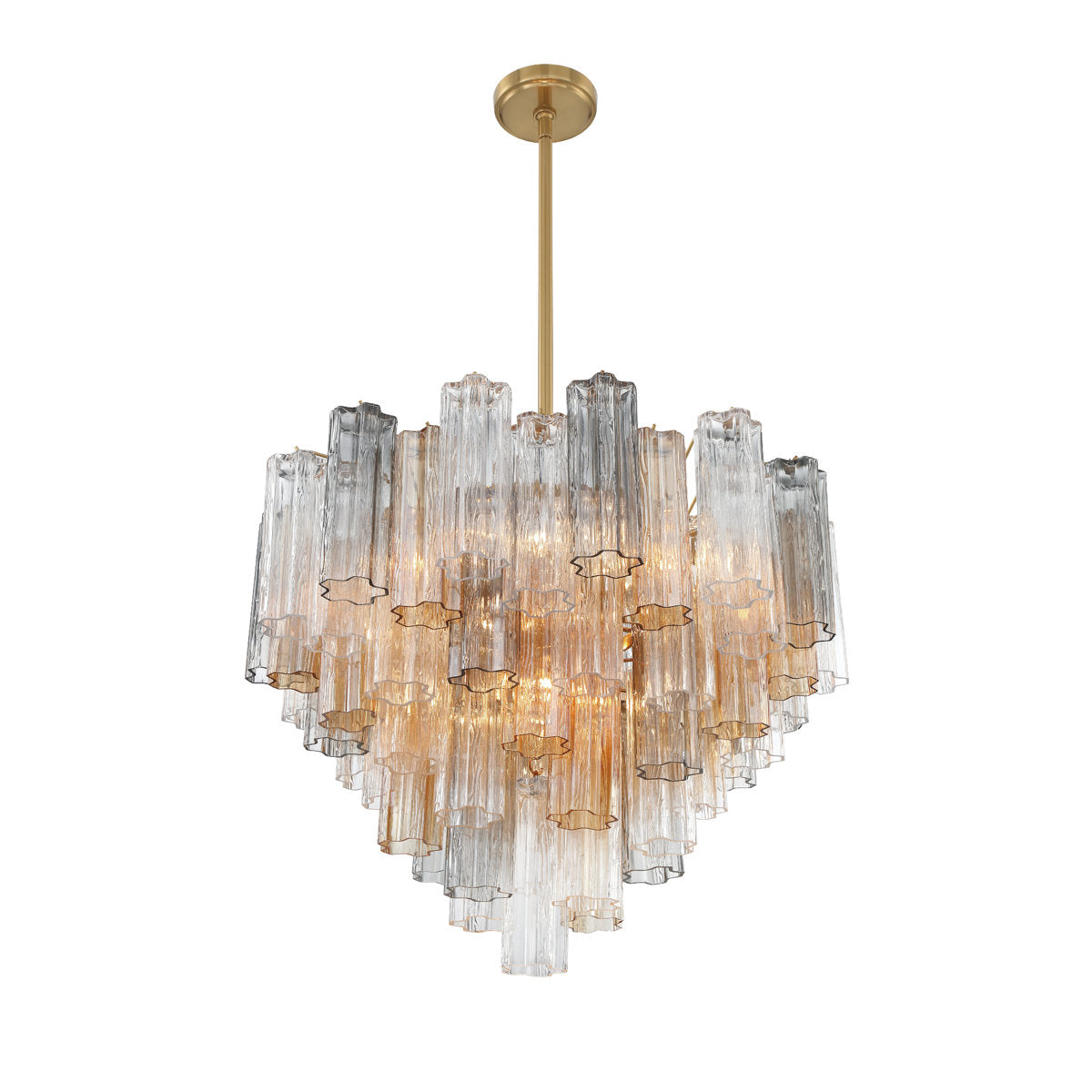 Two-Tier Chandelier with 12 Lights and Glass Tubes in Aged Brass