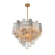 Two-Tier Chandelier with 12 Lights and Glass Tubes in Aged Brass