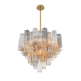 Two-Tier Chandelier with 12 Lights and Glass Tubes in Aged Brass