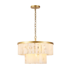 Two-Tier Chandelier with 4 LED Lights, White Shade in Gold Finish