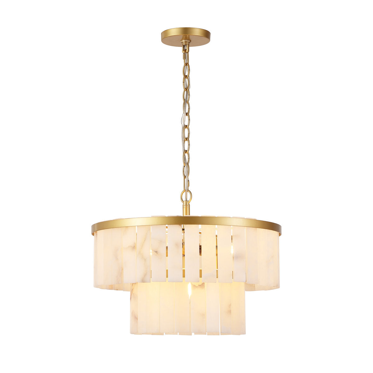 Two-Tier Chandelier with 4 LED Lights, White Shade in Gold Finish