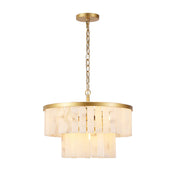 Two-Tier Chandelier with 4 LED Lights, White Shade in Gold Finish