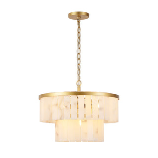 Two-Tier Chandelier with 4 LED Lights, White Shade in Gold Finish