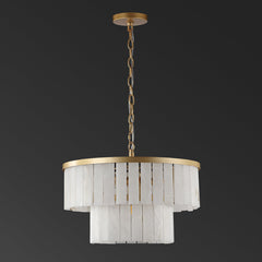 Two-Tier Chandelier with 4 LED Lights, White Shade in Gold Finish