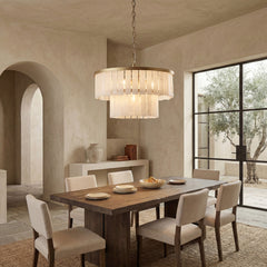 Two-Tier Chandelier with 4 LED Lights, White Shade in Gold Finish