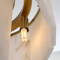 Two-Tier Oval Chandelier, 54 in Wide, Alabaster Shade with Brass Finish