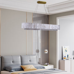 Two-Tier Oval Chandelier, 54 in Wide, Alabaster Shade with Brass Finish