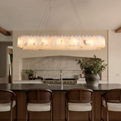 Two-Tier Oval Chandelier, 54 in Wide, Alabaster Shade with Brass Finish