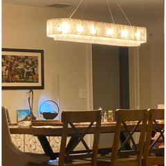 Two-Tier Oval Chandelier, 54 in Wide, Alabaster Shade with Brass Finish