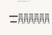 Detail | seat height and back height, seat to top of the back -- one chair shown, sold as a set of six