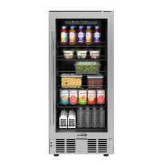 Under-Counter Beverage Refrigerator, 15 In., 3 Cu. Ft., Glass Door, Stainless Steel