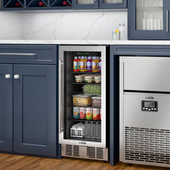 Under-Counter Beverage Refrigerator, 15 In., 3 Cu. Ft., Glass Door, Stainless Steel