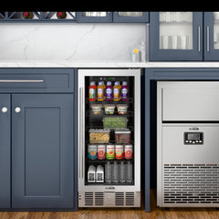 Under-Counter Beverage Refrigerator, 15 In., 3 Cu. Ft., Glass Door, Stainless Steel