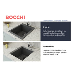 Undermount and Drop-In Kitchen Sink, Campino, Single Bowl, Granite, Concrete Gray