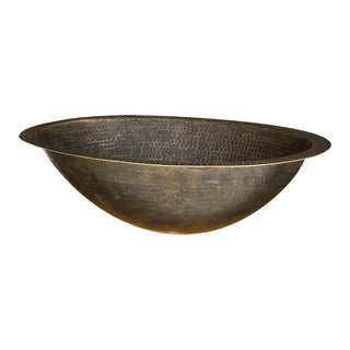 Undermount Bathroom Sink, Oval, Hammered Copper, Antique Brass