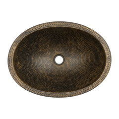 Undermount Bathroom Sink, Oval, Hammered Copper, Antique Brass