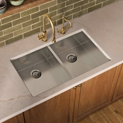 Undermount Double Bowl Sink, 37 Inch, 16 Gauge in Brushed Stainless Steel