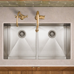 Undermount Double Bowl Sink, 37 Inch, 16 Gauge in Brushed Stainless Steel