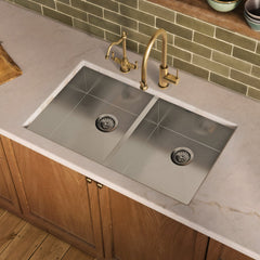 Undermount Double Bowl Sink, 37 Inch, 16 Gauge in Brushed Stainless Steel
