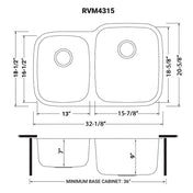 Undermount Kitchen Sink, 32-Inch, 40/60 Double Bowl, Larger Right Bowl, Stainless Steel