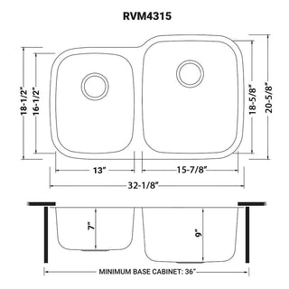 Undermount Kitchen Sink, 32-Inch, 40/60 Double Bowl, Larger Right Bowl, Stainless Steel