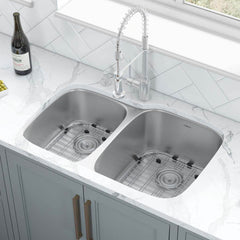 Undermount Kitchen Sink, 40/60 Double Bowl, 16 Gauge, Stainless Steel, 32 Inch