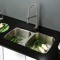 Undermount Kitchen Sink, 40/60 Double Bowl, 16 Gauge, Stainless Steel, 32 Inch