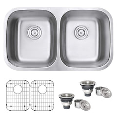 Undermount Kitchen Sink, 50/50 Double Bowl, 16 Gauge Stainless Steel